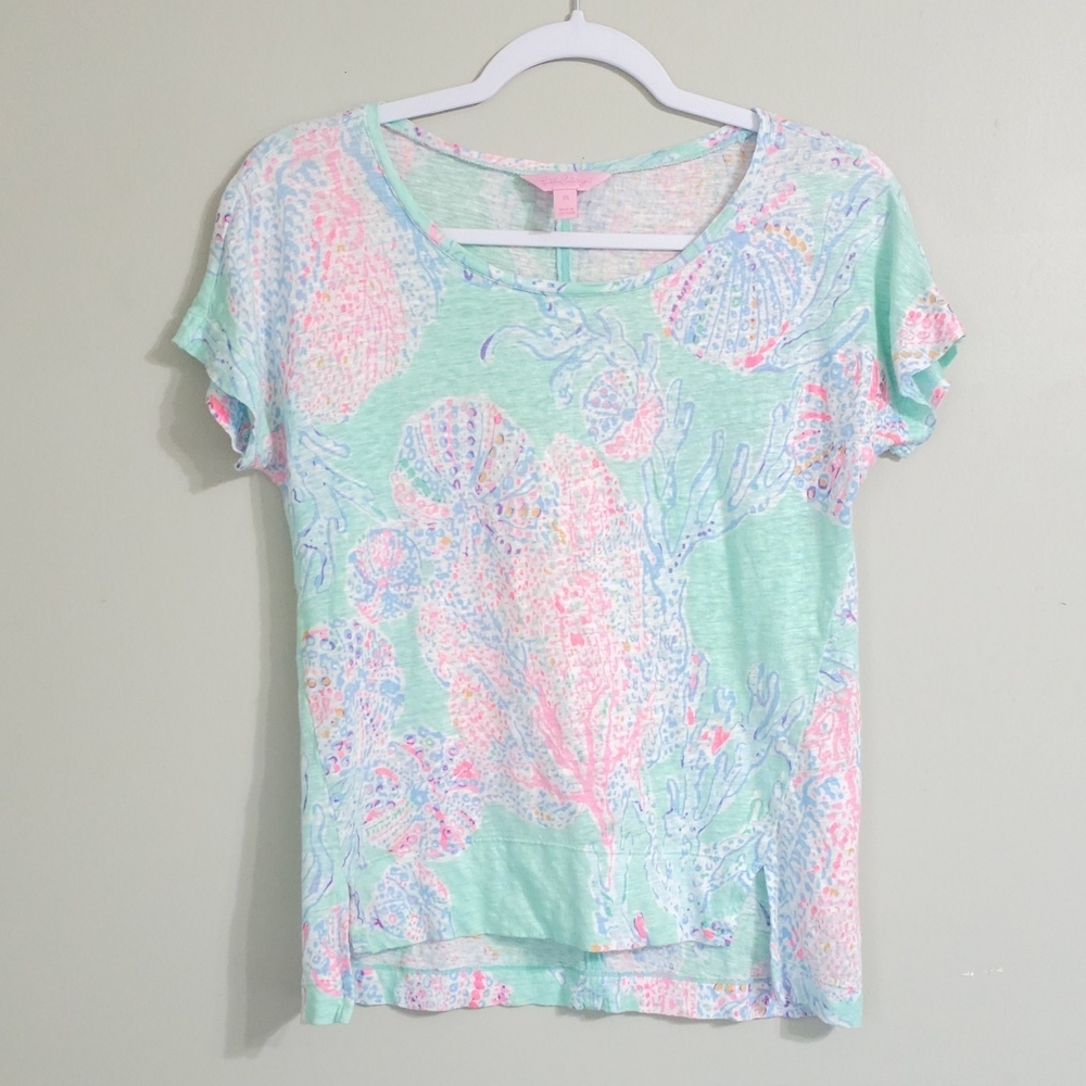 Lilly Pulitzer Pastel Coral and Aqua Short Sleeve Tee